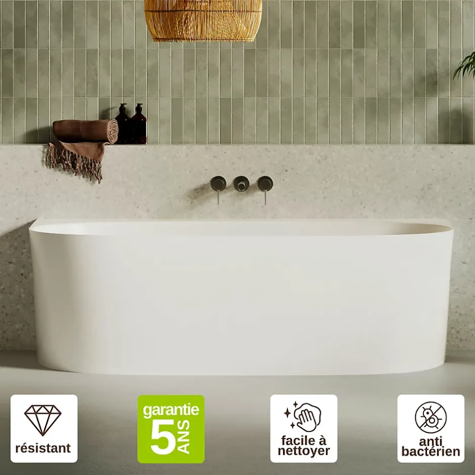 Lavaberg Baignoire asymétrique 180 x 86 x 80 cm Blanc Mat en minéral composite - Mod. FROSK sans Trop Plein
