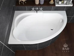 Badland Baignoire asymétrique 130 x 85 Gauche STANDARD acrylique blanc, sans Habillage + Pieds + Vidage à chromé* Baignoire D'Angle