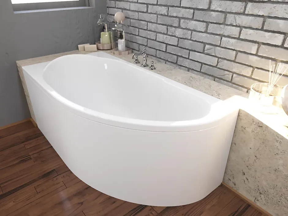 Badland Baignoire asymétrique 140 x 70 Gauche MIKI acrylique blanc, sans Habillage + Pieds + Vidage à chromé* Baignoire D'Angle
