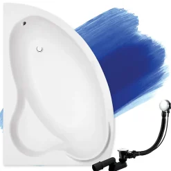 Badland Baignoire asymétrique 140 x 90 Gauche ADA acrylique blanc, sans Habillage + Pieds + Vidage à chromé* Baignoire D'Angle