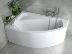 Badland Baignoire asymétrique 130 x 85 Gauche RIMA acrylique blanc + Habillage en polystyrène + Pieds + Vidage à chromé* Baignoire D'Angle