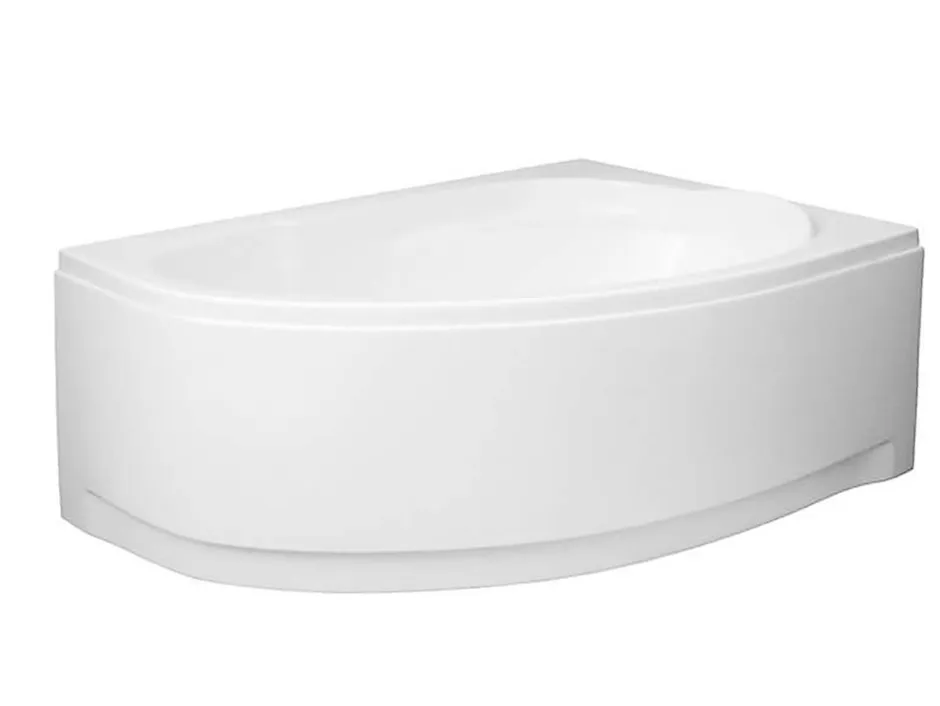 Badland Baignoire asymétrique 150 x 100 Droite MAREA acrylique blanc + avec Tablier + Pieds + Vidage à chromé