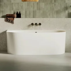 Lavaberg Baignoire asymétrique 158 x 86 x 58 cm Blanc Mat en minéral composite - Mod. FROSK avec Trop Plein