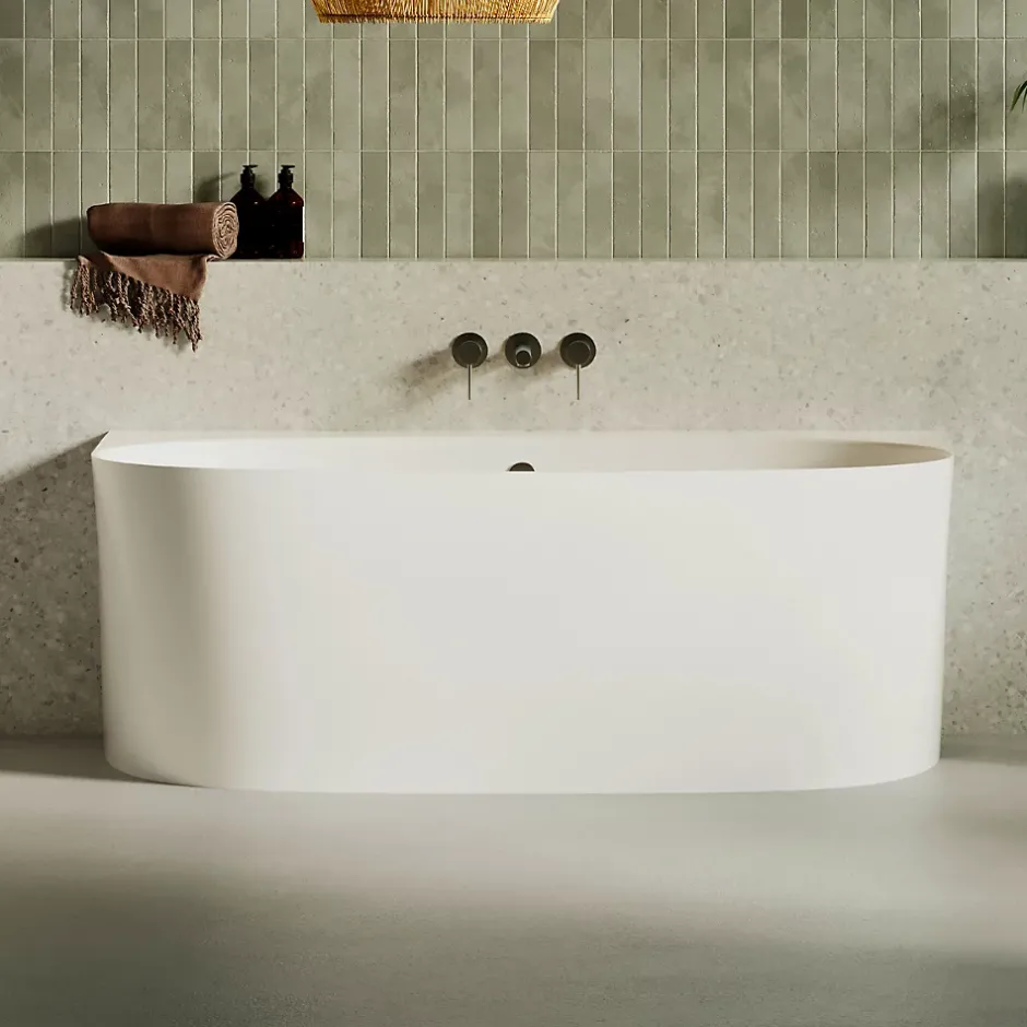 Lavaberg Baignoire asymétrique 158 x 86 x 58 cm Blanc Mat en minéral composite - Mod. FROSK avec Trop Plein