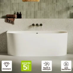 Lavaberg Baignoire asymétrique 158 x 86 x 58 cm Blanc Mat en minéral composite - Mod. FROSK avec Trop Plein