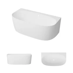Lavaberg Baignoire asymétrique 158 x 86 x 58 cm Blanc Mat en minéral composite - Mod. FROSK avec Trop Plein
