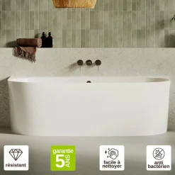 Lavaberg Baignoire asymétrique 180 x 86 x 80 cm Blanc Mat en minéral composite - Mod. FROSK avec Trop Plein* Baignoire Asymétrique