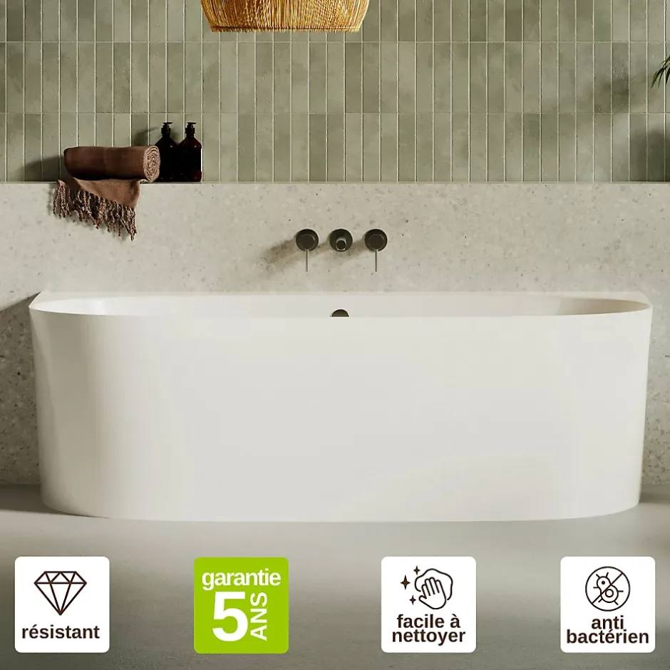 Lavaberg Baignoire asymétrique 180 x 86 x 80 cm Blanc Mat en minéral composite - Mod. FROSK avec Trop Plein* Baignoire Asymétrique