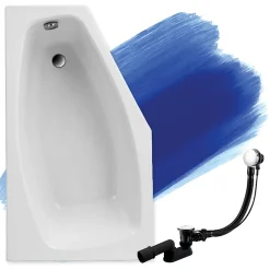 Badland Baignoire asymétrique 140 x 80 Gauche MARIKA acrylique blanc, sans Habillage + Pieds + Vidage à chromé* Baignoire D'Angle