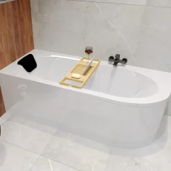 Badland Baignoire asymétrique 170 x 75 Gauche AVITA acrylique blanc, sans Habillage + Repose Tête + Pieds + Vidage à chromé* Baignoire D'Angle
