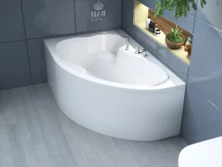 Badland Baignoire asymétrique 160 x 105 Gauche MEGA acrylique blanc, sans Habillage + Pieds + Vidage à chromé