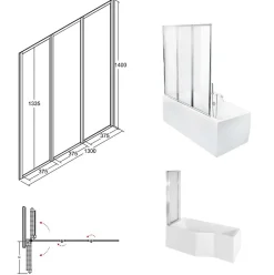 Badland Baignoire asymétrique 150 x 75 Droite INTEGRA acrylique blanc + avec Tablier + Écran + Pieds + Vidage à chromé* Baignoire D'Angle