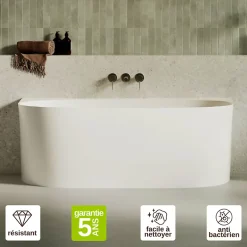 Lavaberg Baignoire asymétrique 158 x 86 x 58 cm Blanc Mat en minéral composite - Mod. FROSK sans Trop Plein