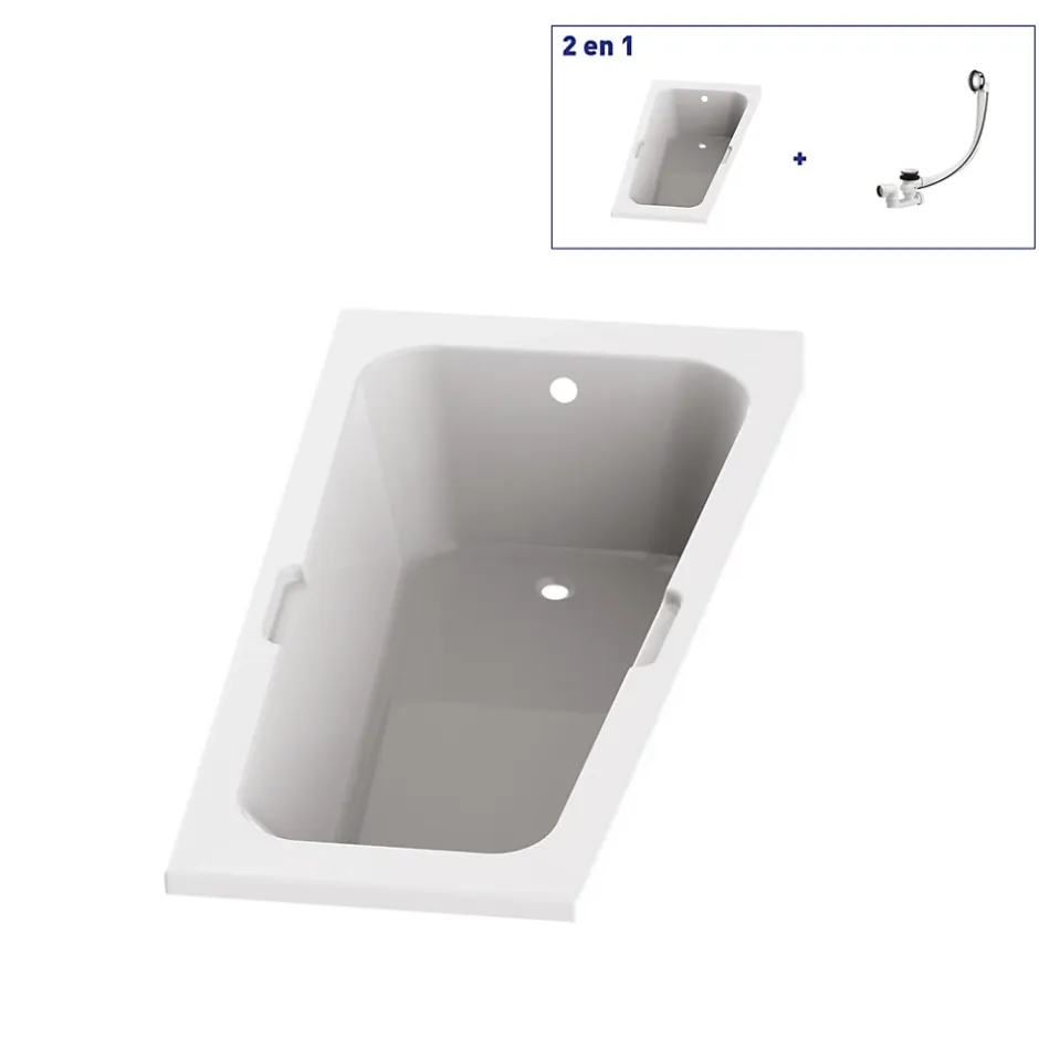 Valentin Baignoire asymétrique angle droit Chaloop L.160 x l.90 cm sans tablier