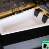 Besco Baignoire Asymétrique avec Tablier Noir - 170 x 125 cm - DROITE - INTIMA DUO - 2 REPOSE-TÊTES OFFERTS