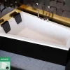 Besco Baignoire Asymétrique avec Tablier Noir - 170 x 125 cm - GAUCHE - INTIMA DUO - 2 REPOSE-TÊTES OFFERTS