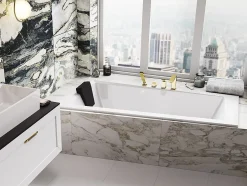 Besco Baignoire asymétrique blanche encastrée + repose tête - INTIMA SLIM - 160 x 90 cm - gauche