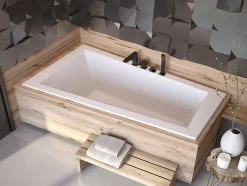 Besco Baignoire asymétrique blanche encastrée + repose tête - INTIMA SLIM - 160 x 90 cm - gauche
