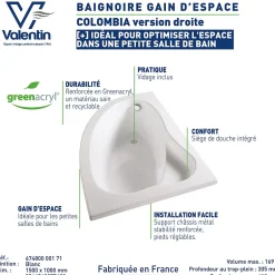 Valentin Baignoire asymétrique d'angle droit Colombia 150 x 100 cm sans tablier* Baignoire Asymétrique