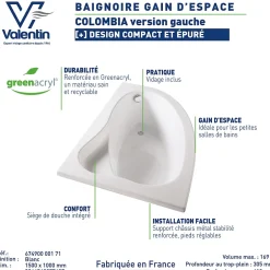 Valentin Baignoire asymétrique d'angle gauche Colombia 150 x 100 cm sans tablier* Baignoire Asymétrique