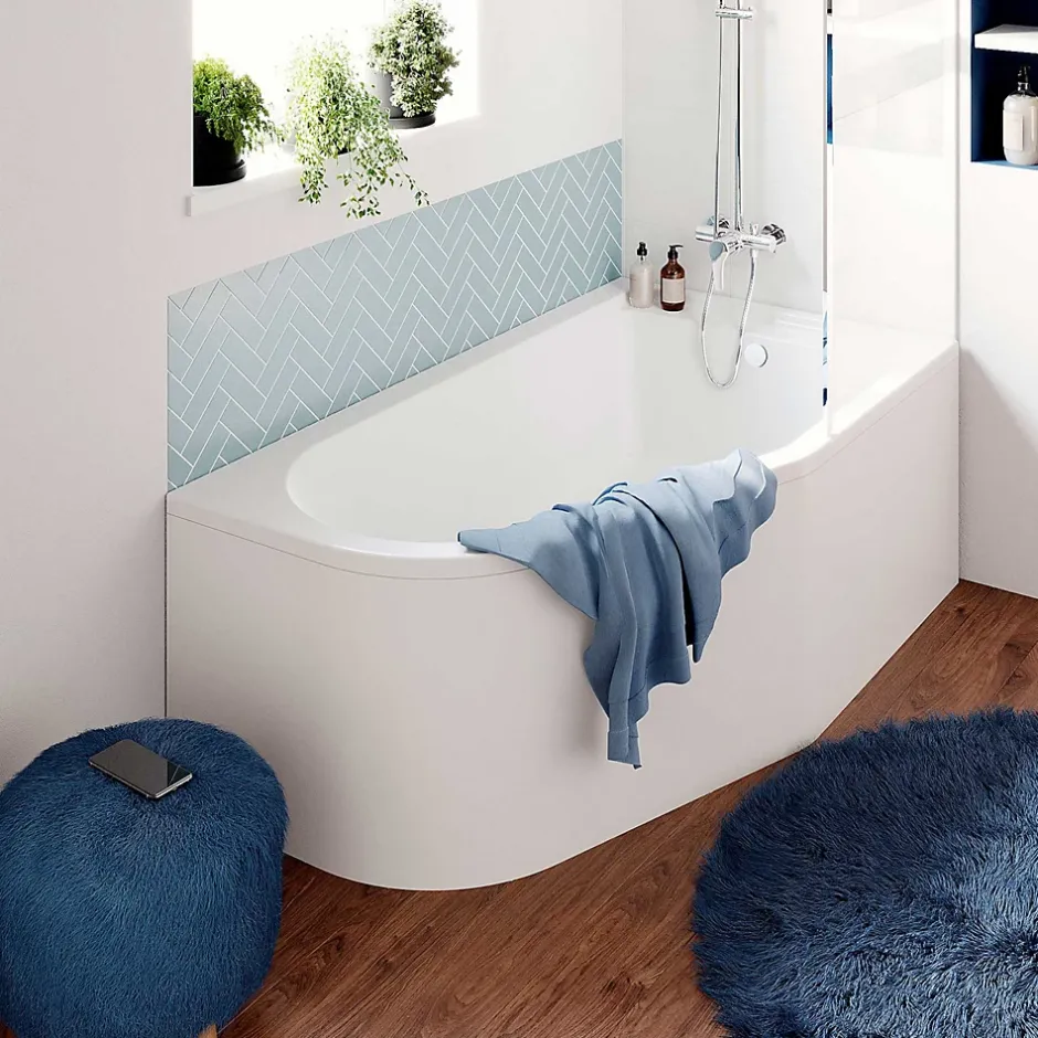GoodHome Baignoire asymétrique droite 160x90 cm Cavally blanc