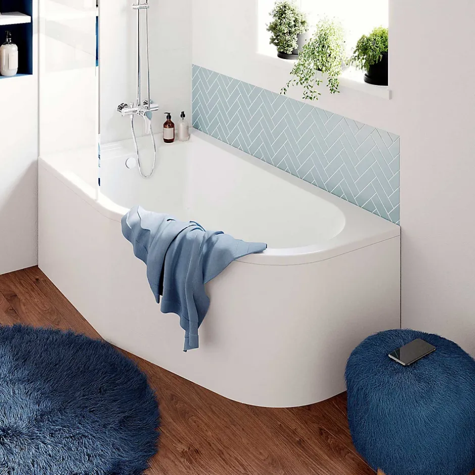 GoodHome Baignoire asymétrique gauche 160x90 cm Cavally blanc