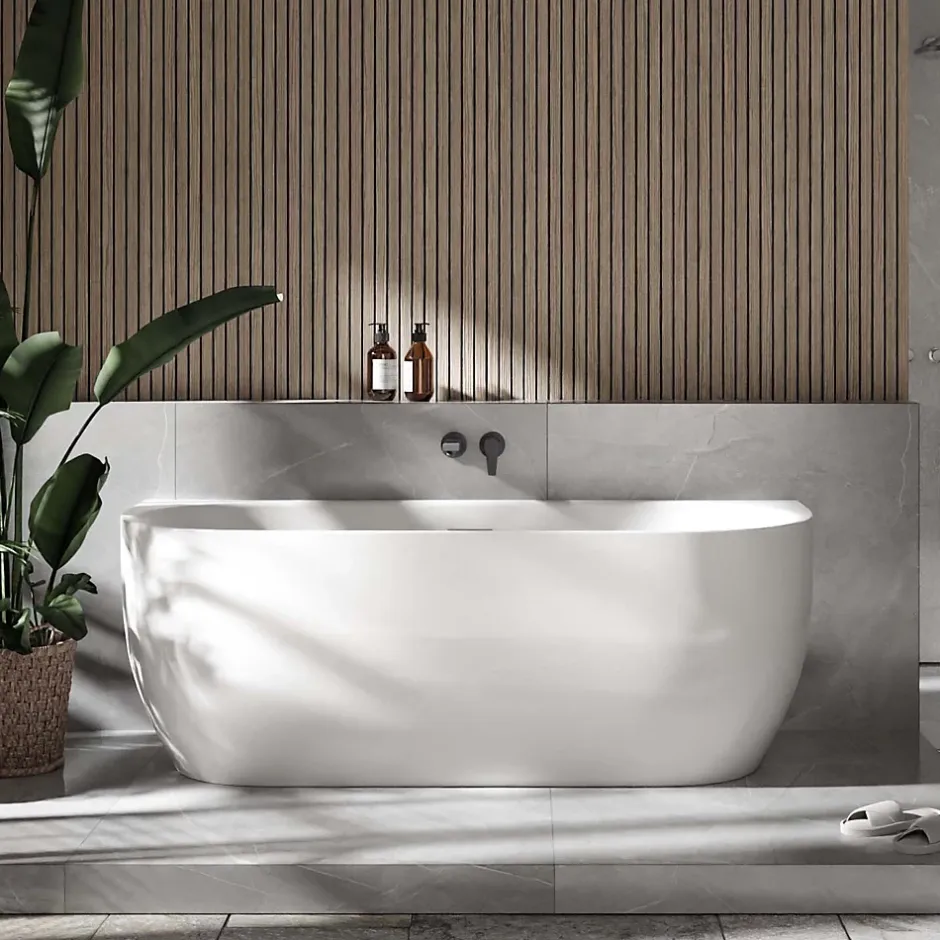 Bernstein Baignoire autoportante LENA acrylique blanc brillant - 170x75cm - Garantie 5 ans - Avec robinet mitigeur 1521, Avec siphon