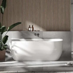 Bernstein Baignoire autoportante LENA acrylique blanc brillant - 170x75cm - Garantie 5 ans - Avec robinet mitigeur 8028, Sans siphon