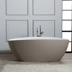 Kiamami Valentina Baignoire Autoportante Rachele En Résine De Marbre Blanc Et Beige