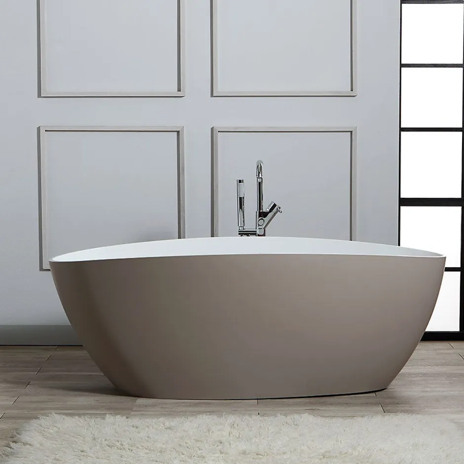 Kiamami Valentina Baignoire Autoportante Rachele En Résine De Marbre Blanc Et Beige
