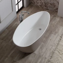 Kiamami Valentina Baignoire Autoportante Rachele En Résine De Marbre Blanc Et Beige