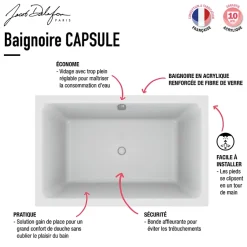 Jacob Delafon Baignoire bain douche 140 X 90 Capsule + marche pieds