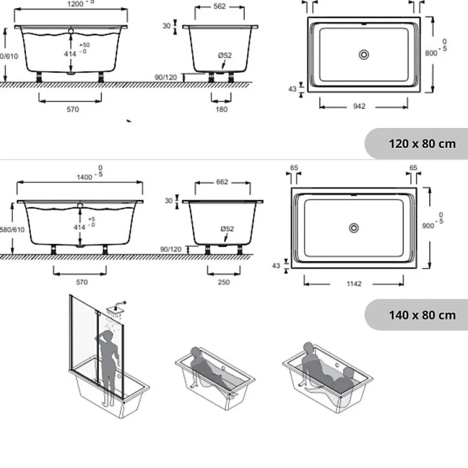 Jacob Delafon Baignoire bain douche 120 X 80 Capsule