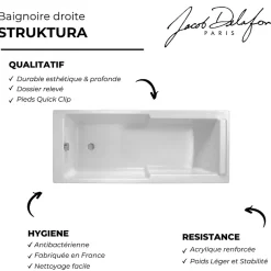 Jacob Delafon Baignoire bain douche Struktura + pare bain + tablier + étagère 170 x 70* Baignoire Droite
