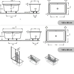 Jacob Delafon Baignoire bain douche Capsule, compacte + pare bain en angle 120 x 80 cm