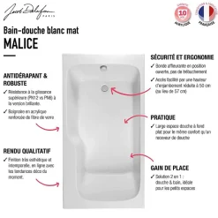 Jacob Delafon Baignoire bain douche Malice antidérapante + nettoyant 160 x 85 version gauche