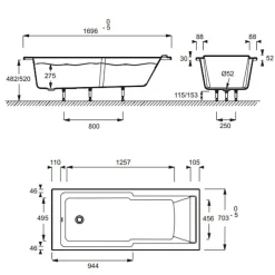 Jacob Delafon Baignoire bain douche Struktura compacte Acrylique renforcé 170 x 70* Baignoire Droite
