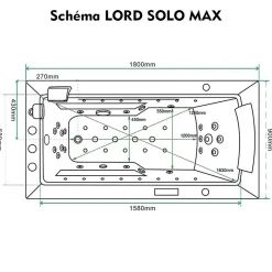 Archipel Baignoire balneo LORD SOLO MAX BLACK 1 place 180X90 - GAUCHE* Baignoire Balnéo