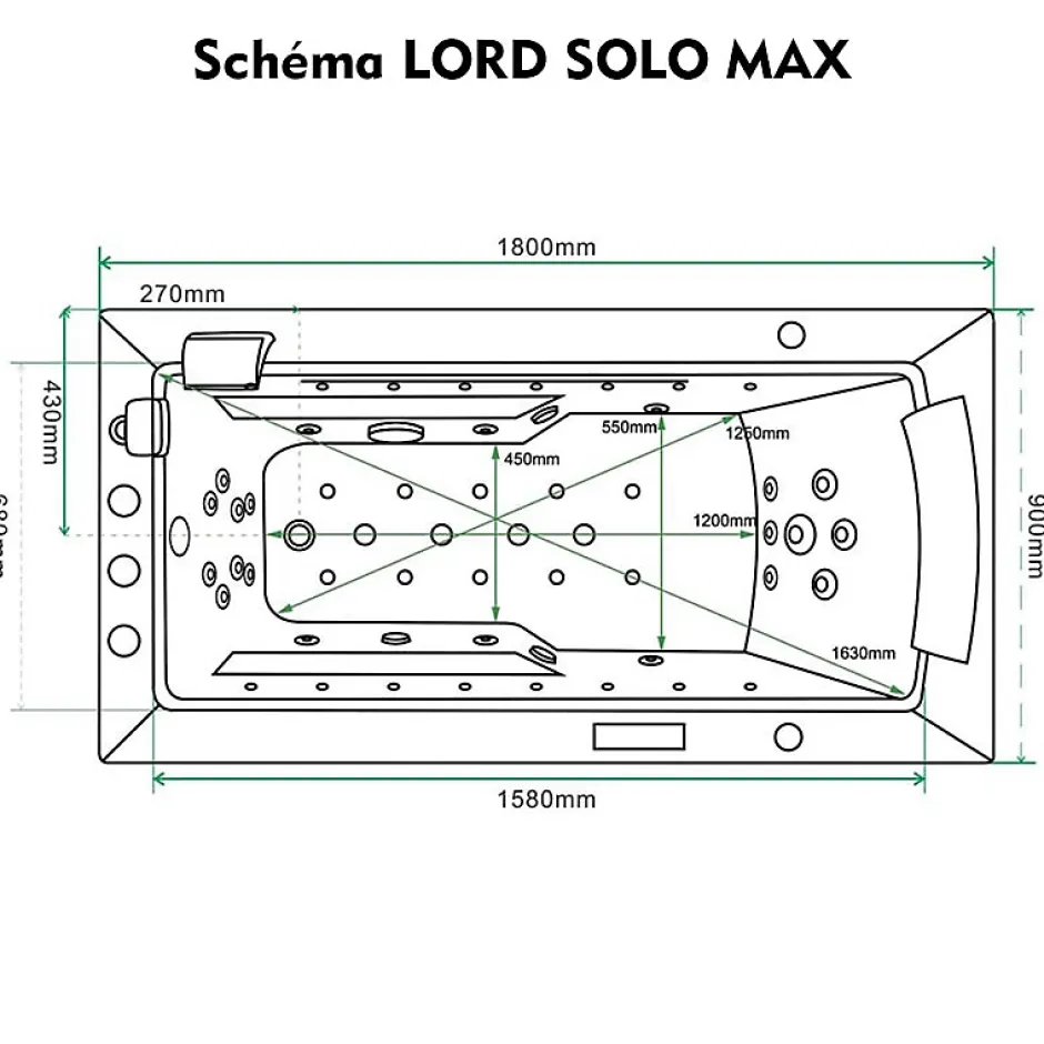 Archipel Baignoire balneo LORD SOLO MAX BLACK 1 place 180X90 - DROITE