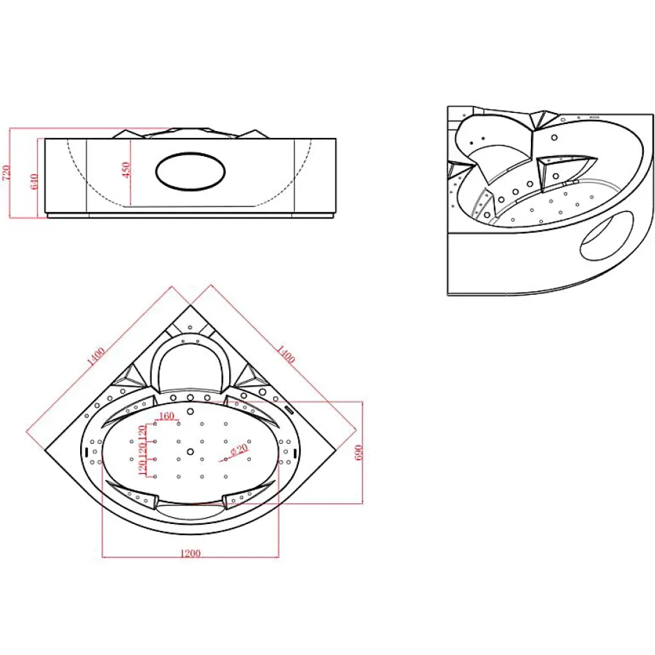 Distribain Baignoire balnéo Corleone 48 jets Whirlpool* Baignoire Balnéo
