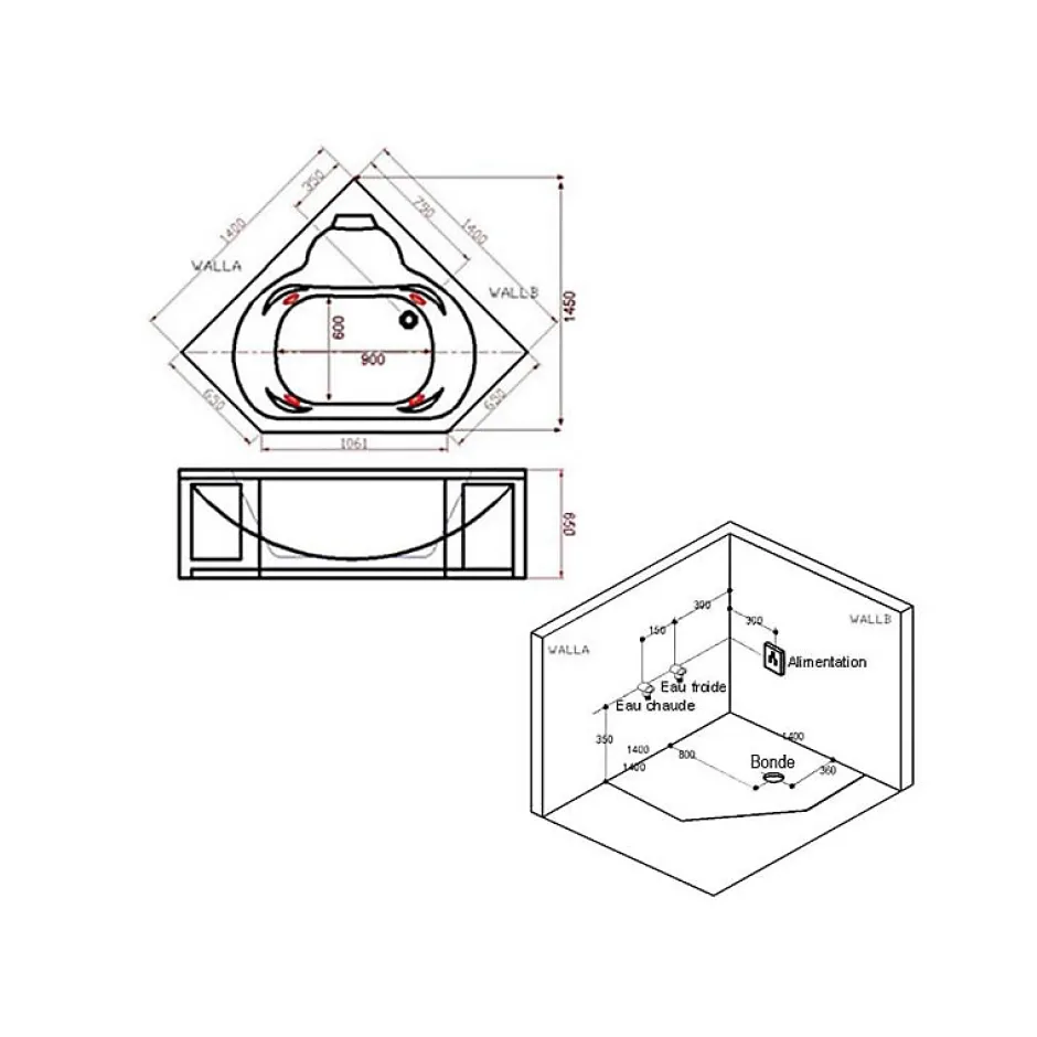 Distribain Baignoire balnéo Dubaï 47 jets + massage cervicales Whirlpool