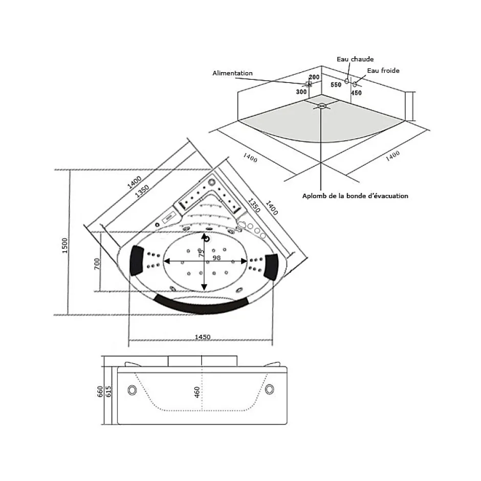 Distribain Baignoire balnéo Escapade 27 jets Whirlpool* Baignoire Balnéo