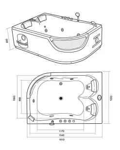 Eliteshopping Baignoire Balnèo hydromassage noir 120 x 180 cm 8 jets Violet* Baignoire Balnéo