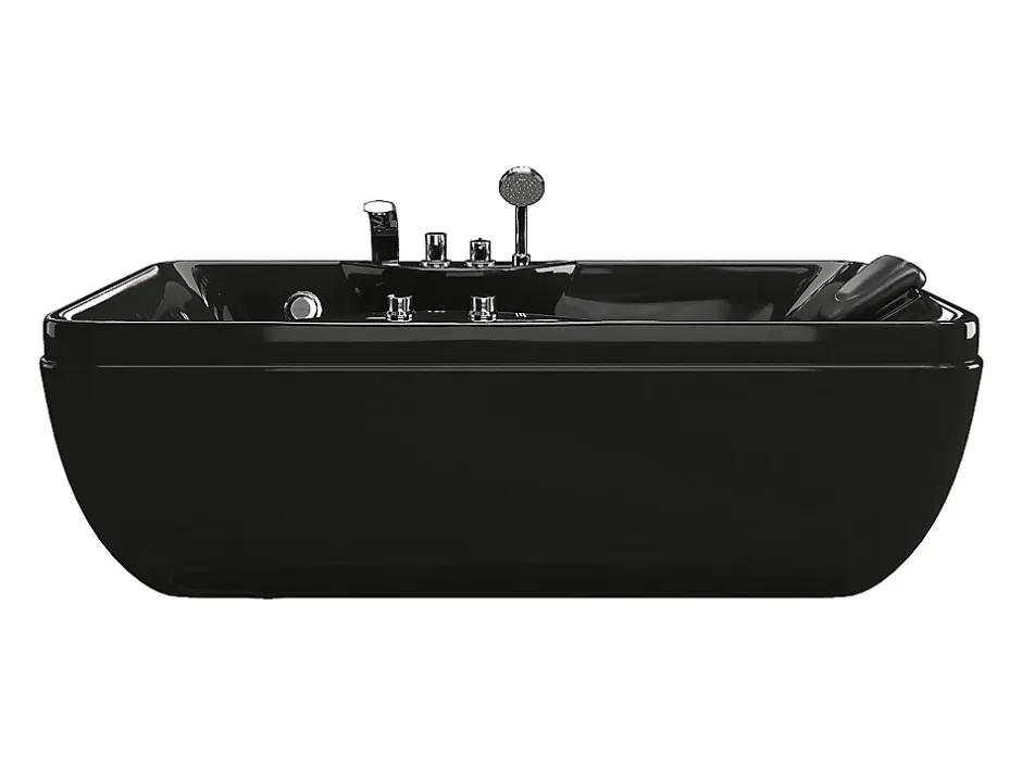 Vente-unique Baignoire balnéo noire - 1 place - 140L - 150 x 75 x 54,5 cm - Angle gauche - GAVINO