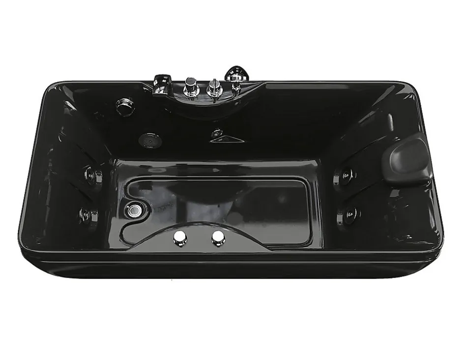Vente-unique Baignoire balnéo noire - 1 place - 140L - 150 x 75 x 54,5 cm - Angle gauche - GAVINO