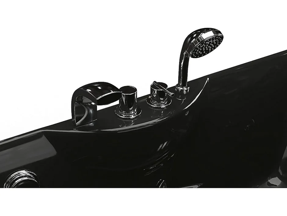 Vente-unique Baignoire balnéo noire - 1 place - 140L - 150 x 75 x 54,5 cm - Angle gauche - GAVINO