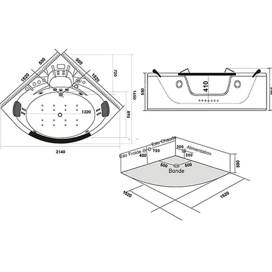 Distribain Baignoire balnéo Romantica-A 36 jets Whirlpool* Baignoire Balnéo
