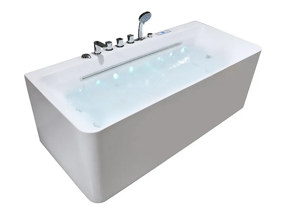 Vente-unique Baignoire balnéo semi-ilot blanche - 1 place - 470 L - 170 x 75 cm - KIRANA* Baignoire Balnéo