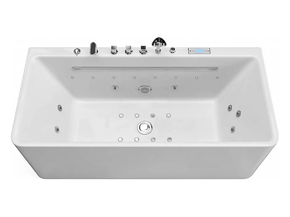 Vente-unique Baignoire balnéo semi-ilot blanche - 1 place - 470 L - 170 x 75 cm - KIRANA* Baignoire Balnéo