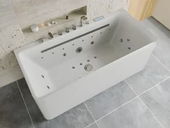 Vente-unique Baignoire balnéo semi-ilot blanche - 1 place - 470 L - 170 x 75 cm - KIRANA* Baignoire Balnéo